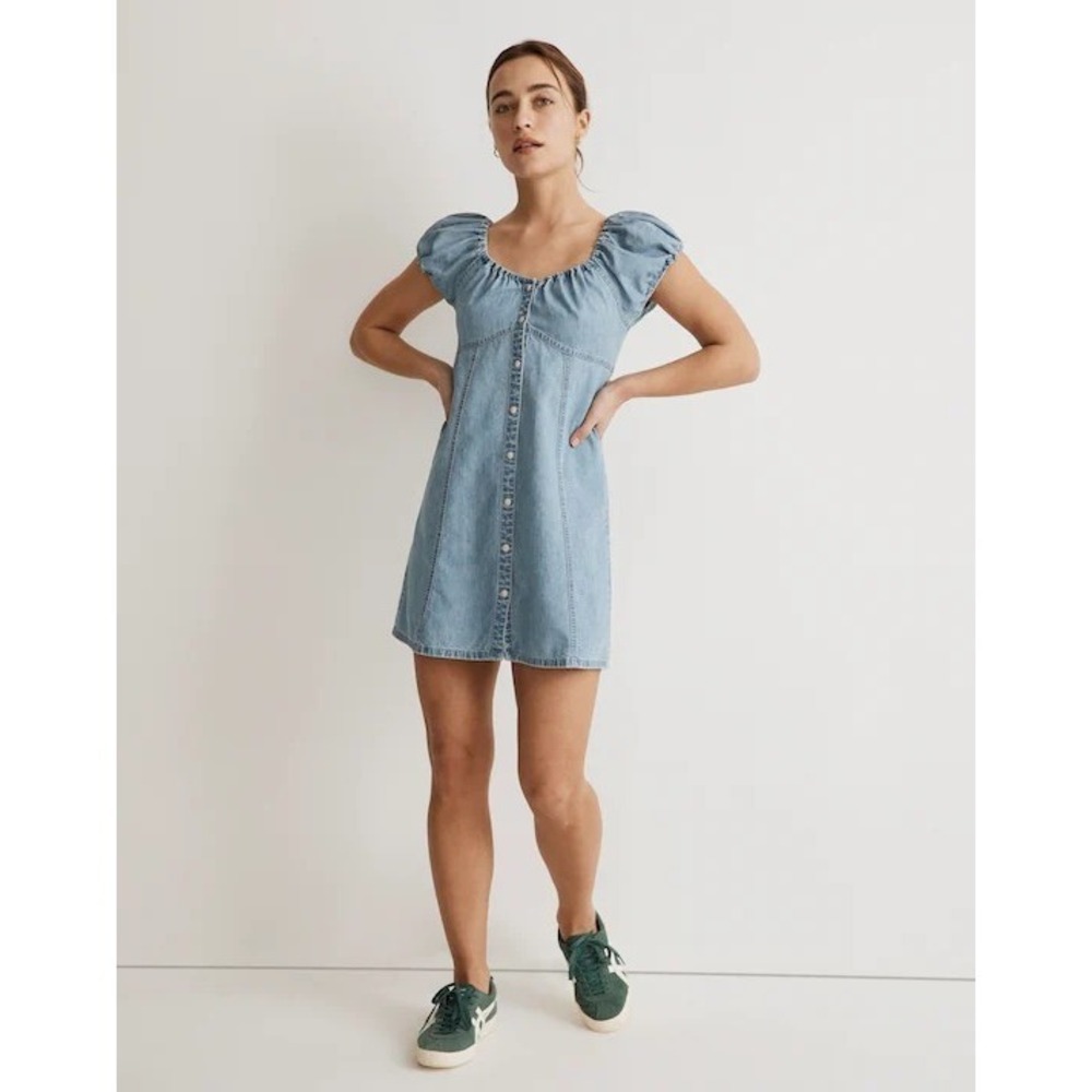 NWT Madewell Denim Margie Mini Dress Bevi Wash Women's Size 10 Cotton Lyocell